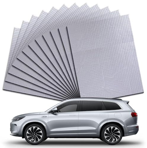 Zinueen Isolation Phonique Voiture, Tapis Acoustique pour Voiture en Aluminium D'épaisseur 40 x 25 cm pour Surface de 1 m² - Lgnifuge, Imperméable et Efficace Contre le Bruit (12 Pièces)