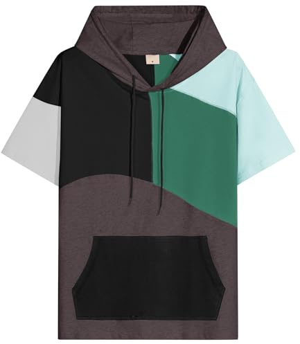 Covisoty Sweat Manche Courte Homme Coton Tee Shirt à Capuche Color Block Pull à Capuche L'été Hoodie