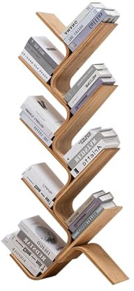Bambus-Bücherregal für Zuhause und Büro, modernes hohes Bücherregal mit Aufbewahrungsregal für Bücher, CDs und mehr, bodenstehend, Baum-Nutzregale