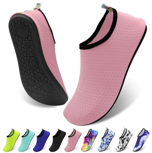 Water Shoes– Quick Dry Aqua Shoes Barefoot Lightweight Non-Slip Beach Swim Pool Yoga Surf Shoes for Holiday, Sea, Water Sports Pink