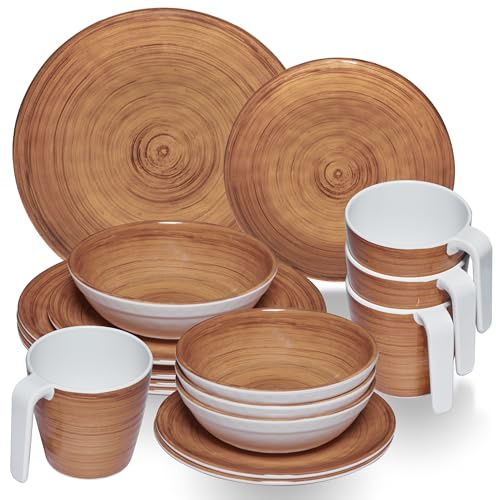 Melamin Geschirr Set Braun 4 Personen 16 Teile Tassen Zubehör Camping Party