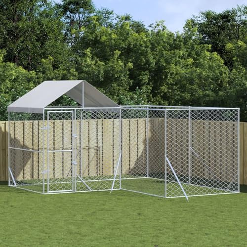 Verderoom Canile da Esterno Taglia Grande, Gabbia per Cani, Cuccia Cani da Esterno, Box per Cani da Esterno, Canile da Esterno con Tetto Acciaio Zincato Argento 4x4x2,5 m