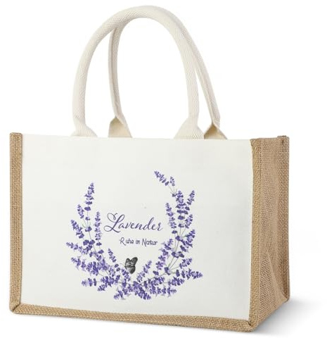 Dzmuero Jutetasche Personalisiert, Jutebeutel Bedruckt, Natürlich ästhetische Einkaufstasche, Geschenk für Frauen, Geschenk für Mama, Personalisierte Geburtstagsgeschenk (Lavendel A)