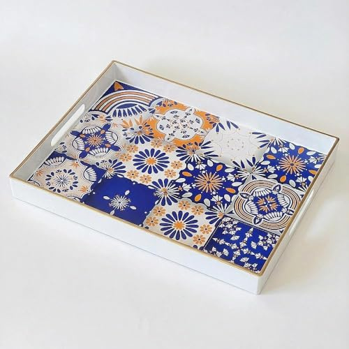 Simmer Stone Rechteckiges dekoratives Tablett aus Kunststoff mit Griffen, modernes Serviertablett für Ottomane, Couchtisch, Küche und Bad, 40 x 30 cm (portugiesisch)