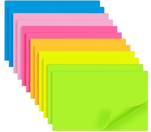 (12 Pads) Large Sticky Notes 76 x 127 mm (3x5 inch), 6 Bright Colors Assorted Self-Stick Pads, Easy to Post for Home, Office, Notebook