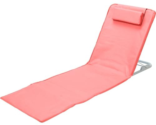 Envenzo Chaise de plage pliable légère avec sangle et poche d'oreiller à dossier haut (rouge tropical)