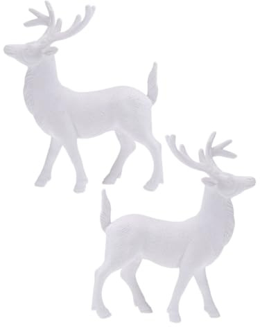 Homoyoyo Figurines Décoratives De Cerfs Blancs Miniatures 14 Cm en Plastique Robuste, Lot De 2, Ornements De Renne pour Décoration De Noël, pour Salon, Bureau Et Étagères
