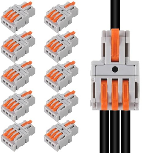 10Pcs 1 in 3 Lever Wire Connector Compact DIY Quick Connect Push-in Splitter Cable Splicing Butt Terminal Block Connectors - Mini Electrical Wire Splice 1 in 3 Out