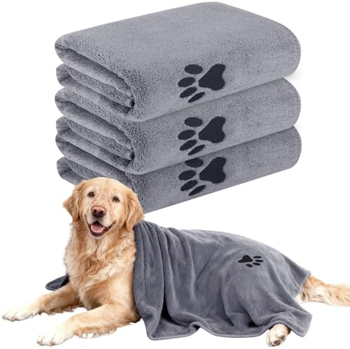 Toalla para Perros, 3 Piezas Toalla para Perros Extra Absorbentes para Perros Y Gatos, Gris Secado Rápido Mascotas Microfibra Toallas de Microfibra 100 * 500 cm Toalla para Perros para Gatos, Perros u