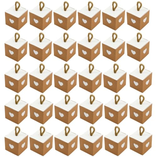 Eterspr 30 Stück Kleine Geschenkboxen, Pralinenschachtel Leer Weiß Braun mit Herz, für Süßwaren, Gastgeschenke, Hochzeit, Party