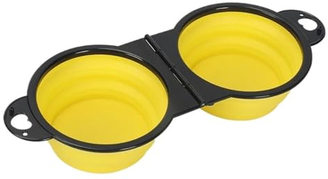 Fällbar skål för husdjur, bekväm en del utomhus silikon vikbar vattenmatningsskål hundhandfat (gul)