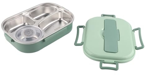 Akozon Box in Acciaio Inossidabile Lunch Box in Acciaio Inossidabile a 4 Griglie con Conservazione del Calore e Utensili - Contenitore Portatile per Alimenti per Studenti e Adulti (Portapranzo a