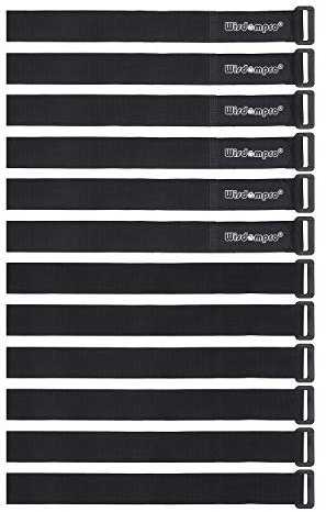 Hook and Loop Cable Straps, Wisdompro [12 Pack] 1 x 18 Inches Fastening Cable Ties Adjustable Multipurpose Securing Straps for Cord Management