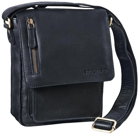 STILORD Herren-Umhängetasche schwarz - Kleine Vintage Schultertasche - 8,4 Zoll Messenger-Bag - Tablettasche aus echtem Büffel-Leder 'Finn'