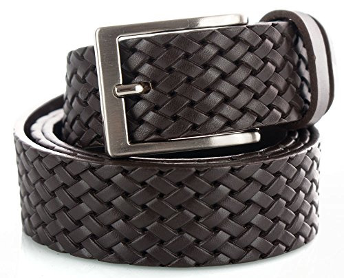 Emila Cintura Uomo in Vera Pelle marrone con Stampa Intrecciata – 3,5 cm, Artigianale, Casual e Senza Cuciture, per Jeans e Pantaloni Sportivi 110 Vera Pelle Marrone