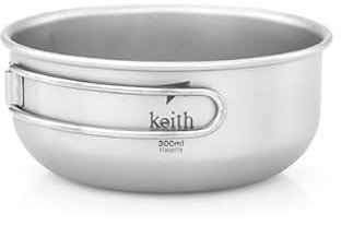 Keith Titanium Ti5323 Ciotola da cucina a parete singola con manico pieghevole, leggera, per campeggio, escursionismo e picnic (300 ml)