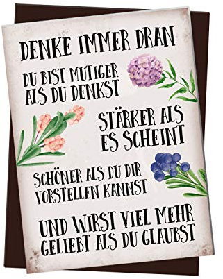 Kühlschrankmagnet mit Blumen Motiv und Spruch: Denk Immer dran