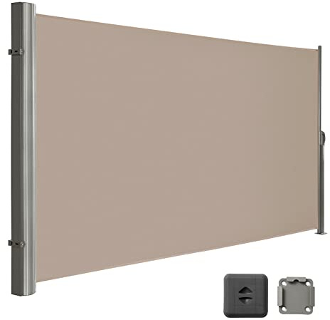LARMNEE Toldo Lateral Retráctil Con Fijación al Suelo, 180 x 400 cm, Pantalla Para Privacidad, Parasol, Resistente al Viento, Para Balcones y Terrazas, Taupe ETP184BP02