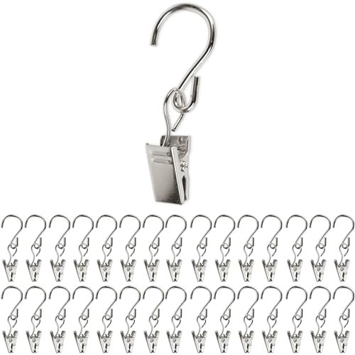 Morsetti per Tenda con Ganci a S, 30 pezzi, in Argento, clip flessibile multiuso per tende con gancio scorrevole, Occhielli clip per tende, s-anelli, clip per tende ad anelli, anelli tende, ganci clip