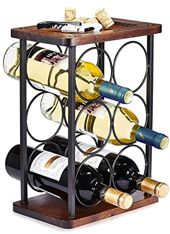 Étagère à vin sur Pied pour 6 Bouteilles de vin, Support de Rangement en Bois, Parfait pour la décoration de la Maison et de la Cuisine, Bar, Cave, Garde-Manger, etc. (Peut contenir 6 Bouteilles)
