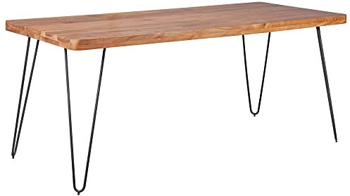 Esstisch BAGLI Massivholz Akazie 180 x 76 x 80 cm Esszimmer-Tisch Küchentisch modern Landhaus-Stil Holztisch mit Metallbeinen dunkel-braun Natur-Produkt Massivholzmöbel Echt-Holz unbehandelt