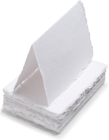 Wanderings Tarjetas en Blanco Tipo Tienda de Campaña Hechas a Mano con Borde Crudo - Plegadas a 5x9cm - Paquete de 50 - Papel de Acuarela para Escritores, Artistas - Tarjetas de Lugar - 150 GSM