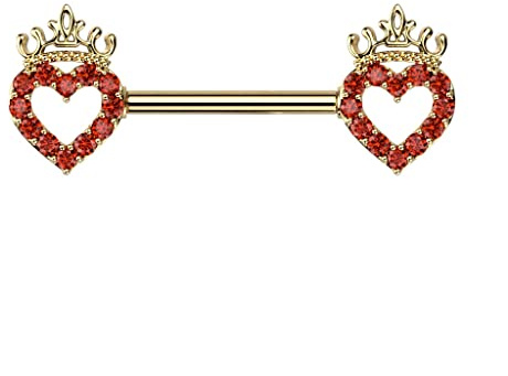 beyoutifulthings Brustwarzen-piercing Zirkonia Pavé Herzen Krone Silber Gold Roségold Brust-piercing Nippel-piercing Chirurgenstahl Stab 14-mm