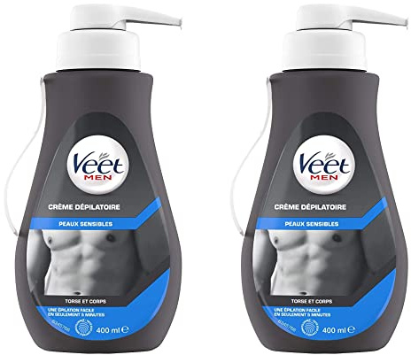Veet Men Crème Dépilatoire Homme - Peaux Sensibles - 400 ml - Lot de 2