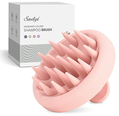Sndyi Brosse Massage Cuir Chevelu, Brosse à Shampooing en Silicone pour l'élimination des Pellicules et la Croissance des Cheveux, Humide/Sec Brosse à cuir Chevelu pour Soin Cuir Chevelu, Rose Nacré