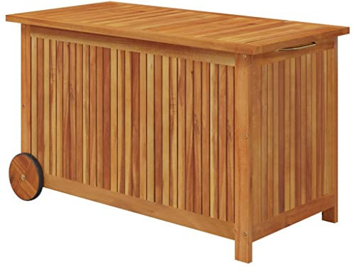 Makastle Auflagenbox Holz Gartenbox mit Rollen and Innenbeutel, Klein Kissenbox Kissentruhe Aufbewahrungsbox Gartentruhe Gerätebox Tischtruhe für Indoor und Outdoor, 90x50x58 cm Massivholz Akazie