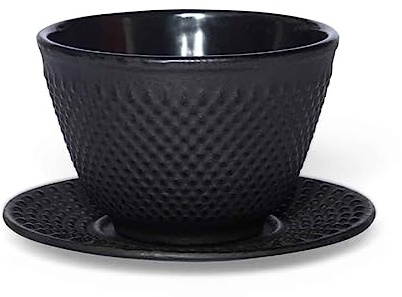 Teeladen Herzberg Maoci Gusseisen Teecup/Teeschale/Teetasse Arare schwarz mit Unterteller - 120ml
