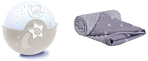 Bkids 004909 Lámpara Proyector, Plástico, Color Blanco/Gris & Medi Partners Mantas para Bebés 75x100cm Multifunción 100% Algodón Öko-Tex Confortable Minky Cochecito Suave y Mullida Universal