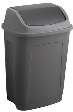 Sundis Swing, poubelle à couvercle basculant 25 L, rectangulaire, en plastique recyclé, gris et noir, pour cuisine, bureau, buanderie, atelier, salle de bain