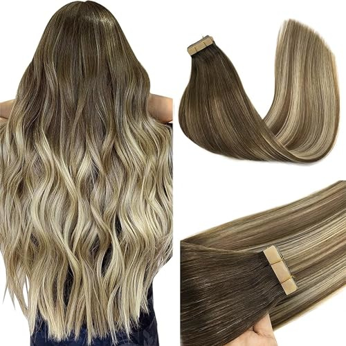 GOO GOO Tape in Extensions Echthaar, Tape Extensions Echthaar, 30cm 40g 20pcs, Extensions Echthaar, Haarverlängerung Echthaar, (T3/8)613 Ombre Blond