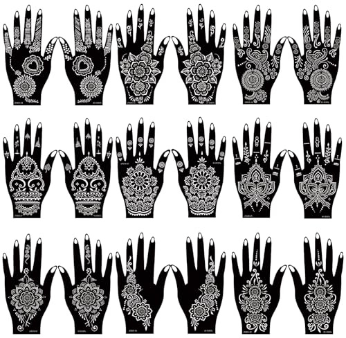 18 Sheet Henna tattoo kit Temporary Tattoo Stencils, Hands henna Tattoo Sticker Indian Temporary Tattoo Stickers Self Adhesive Tattoo Stencils