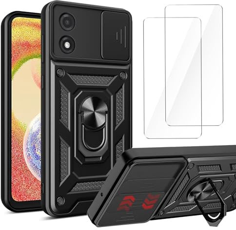 LYZXMY Funda para Motorola Moto G34 5G (6.5) + 2 x Protector de Pantalla Vidrio Templado - Carcasa con Soporte rotativo de 360 °[ Doble Capa PC + TPU ] Caso Case Negro