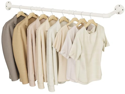 YheenLf Appendiabiti da Parete, Attaccapanni da Muro Forma di L, Porta Abiti da Camera Per Tubo Industriale in Acciaio Inossidabile, Cabina Armadio, per Bagno, Cucina, 90×30cm, 1-Pack, Bianco