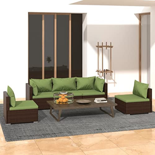 QZZCED Garten-Loungemöbel Gartenmöbel-Sets Terrassengarnitur Balkonmöbel-Set 5-TLG. Garten-Lounge-Set mit Kissen Poly Rattan Braun für Garten, Terrasse und Balkon