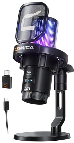 COMICA Ejoy Uni Pro (D) - Microfono wireless USB per PC, microfono per streaming da gioco con riduzione del rumore con un solo clic, luci RGB, monitoraggio, silenziamento, microfono podcasting