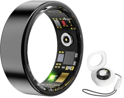 Pgtc Smart Ring,Fitness Ring für Männer und Frauen,Herzfrequenzmesser,Kalorienzähler,Schlaf-Tracker,Schrittzähler,Gesundheitsring,IP68 wasserdichter Smart Ring kompatibel mit Android iOS(Schwarz,9)