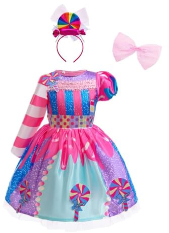 Dressy Daisy Little Girls Sweet Candy Birthday Party Fancy Dress Carnival Halloween Costume with Headband Size 8-10, Pink