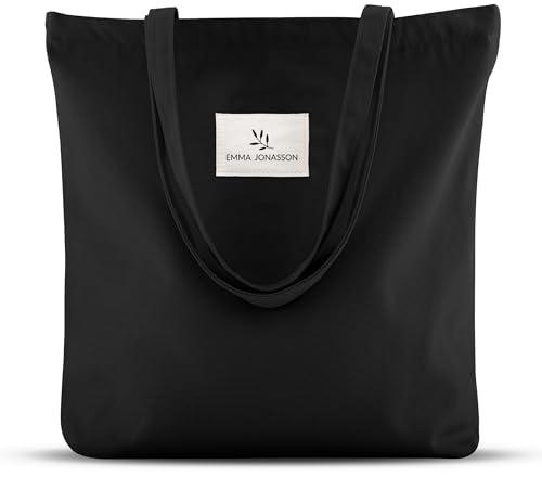 Emma Jonasson Shopper Tasche Damen groß mit Reißverschluss - Jutebeutel mit Innentasche - Esthetic Tote Bag Damen - Taschen Damen groß Stofftasche für Einkauf Arbeit Uni Schule