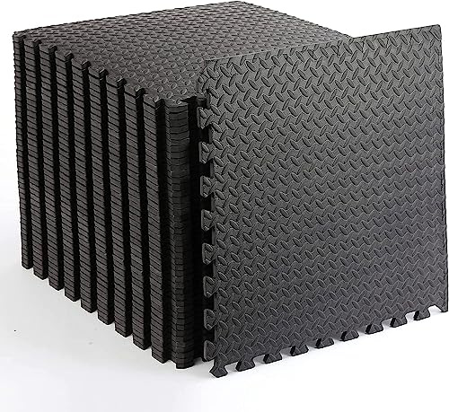 Soft Foam Exercise Floor Mats, Interlocking Puzzle EVA mat tiles For Gym, Garage, Home, Office, Workouts, Yoga, Kids Play, Weights and workout Studio - 60 x 60cm (36 Mats - 144 Sq Ft)