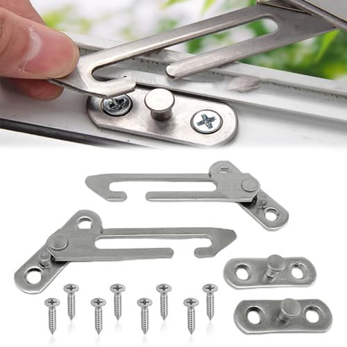 2 Pcs Window Restrictors Locks, Stainless Steel Child Security Restrictor Hook with Screws, Left Right Handed Easy Install Silver Safety Catch Suitable for Home School Kindergarten Upvc Windows