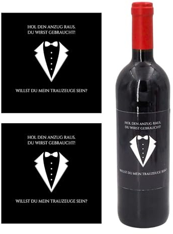 MilaBoo® Flaschenetikett in 11 x 11 cm für Sekt, Wein oder weitere Flaschen – Weinetiketten Made in Germany (Trauzeuge 2)