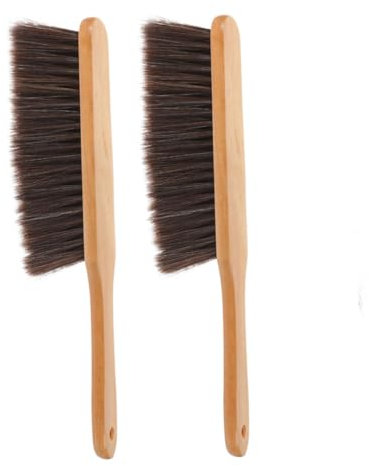 QUMIIRITY 2pcs Wooden Hand Broom Brush Long Handle, Soft Bristle Bed Cleaning Brush for Dust and Stain Removal, Household Wood Whisk Broom for Sofa and Bench