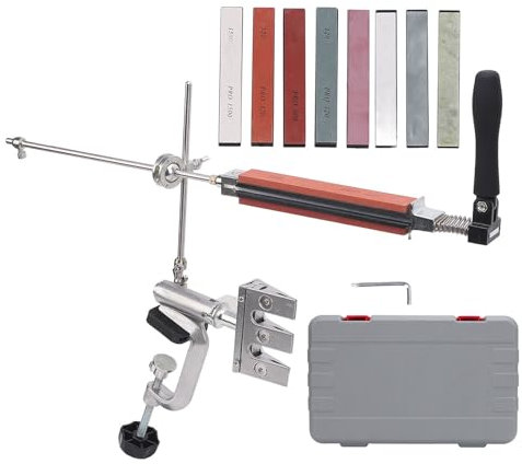 Afilador de Cuchillos Profesional, Rotación 360°, Afilado Cuchillos ángulo Fijo con 8 Piedras Afilar, Herramientas Afilador Chef Cocina, Kit Afilado Cuchillos para Molienda Fina