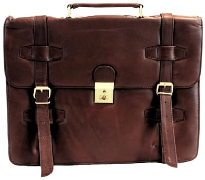 Le Sabbi Genuine Leather Briefcase – Snap Buckle Closure, Detachable Strap, 4 Compartments, Premium Design(Cognac)
