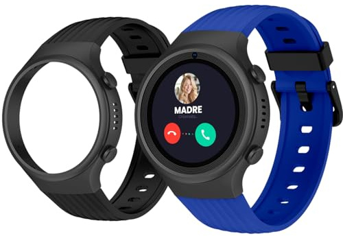 SPC Smartee 4G Junior - Reloj Inteligente para niños con GPS, videollamadas y botón SOS | 1,2” Pantalla, Doble Pulsera Azul y Negra y Modo Tracker | Modo Colegio | Gestión Desde App SPC Smart Clan