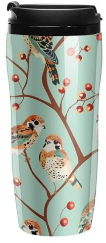Tazza da caffè con motivo gheppio americano con coperchio, bicchiere isolato, riutilizzabile, da viaggio, 350 ml
